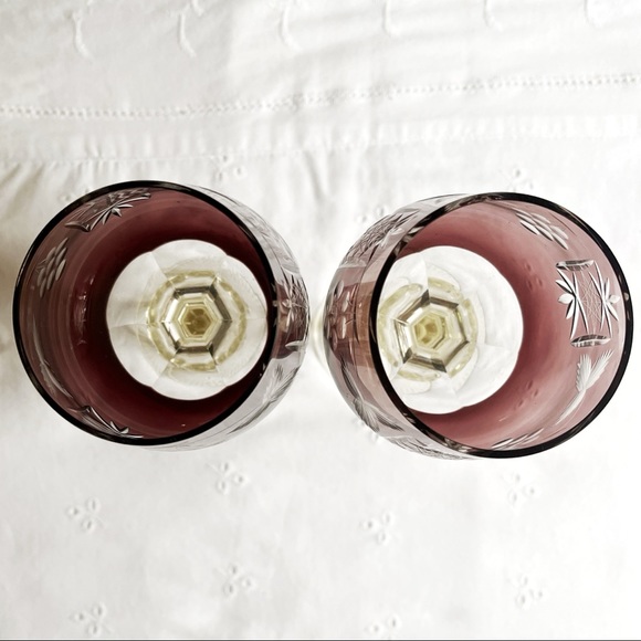 Two AJKA MARSALA Amethyst Cut to Clear Crystal Wine Goblet Glasses - Picture 3 of 10